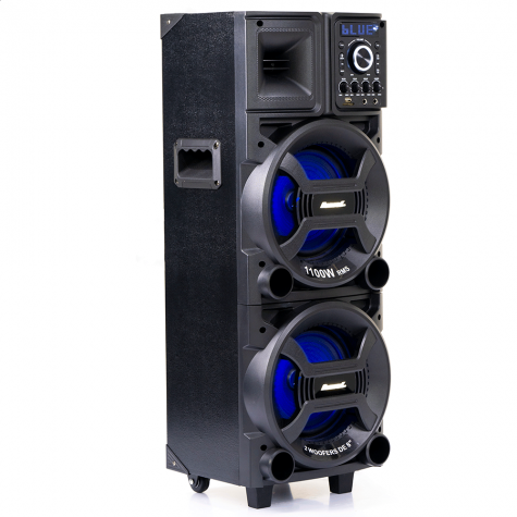 Caixa Amplificada Amvox ACA 1101 Black Duplo 8, 1100W, Bluetooth, USB, Bivolt Preta