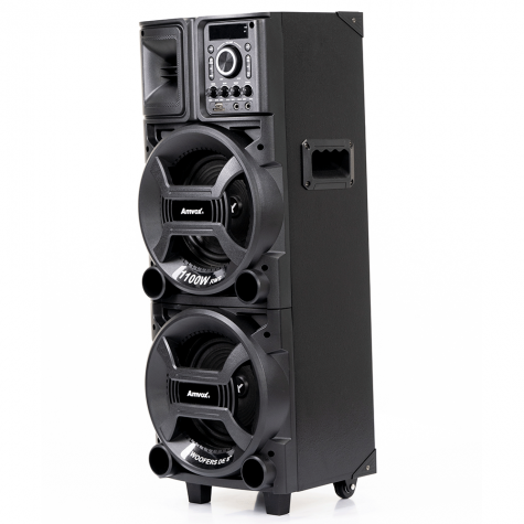 Caixa Amplificada Amvox ACA 1101 Black Duplo 8, 1100W, Bluetooth, USB, Bivolt Preta