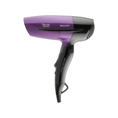Secador de Cabelo Mallory Travel 1500 Preto/Lilás - para Viagem Dobrável 1250W 2 Velocidades